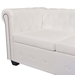 Chesterfield Corner Sofa 6-Seater White Faux Leather