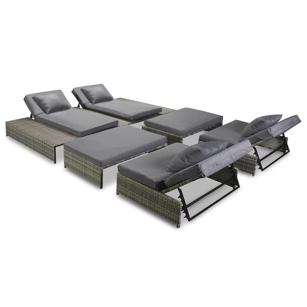 Outdoor Lounge Set 15 Pieces Poly Rattan Gray