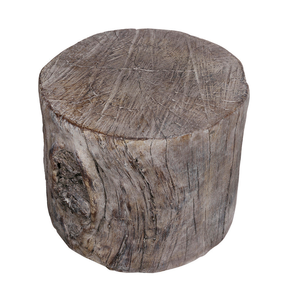 Round Tree Stump Cement Stool, Weathered Brown
