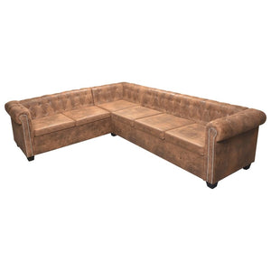Chesterfield Corner Sofa 6-Seater Brown Faux Leather