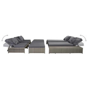 Outdoor Lounge Set 15 Pieces Poly Rattan Gray
