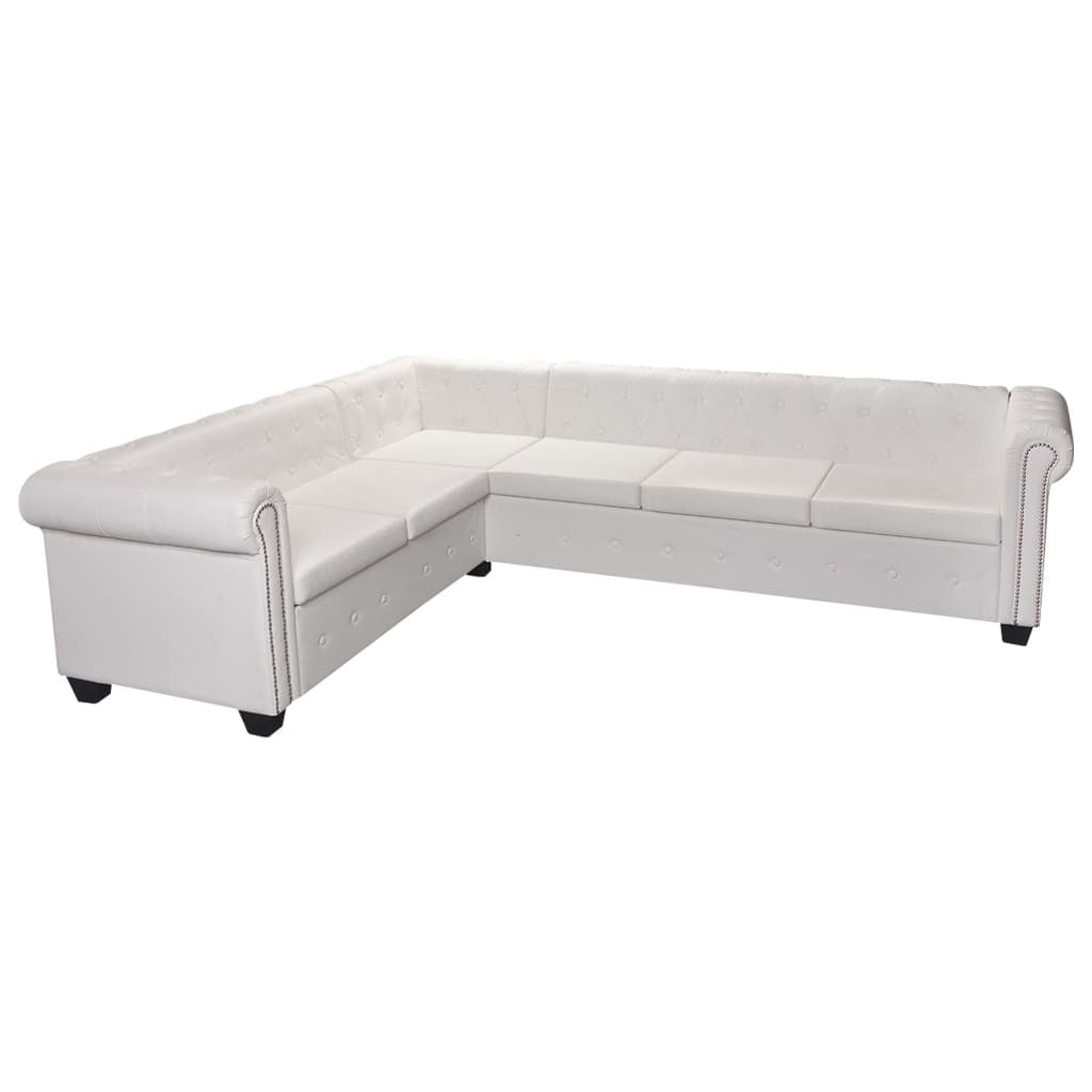 Chesterfield Corner Sofa 6-Seater White Faux Leather