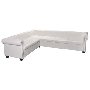 Chesterfield Corner Sofa 6-Seater White Faux Leather