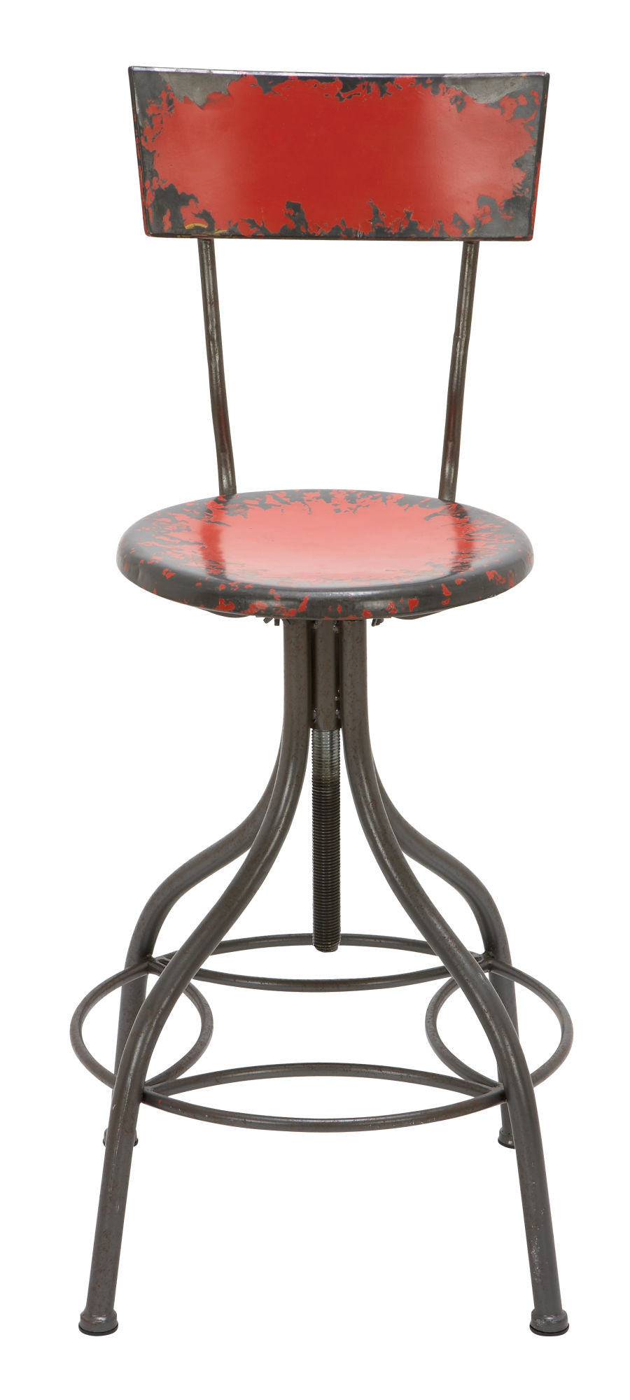 Benzara Industrial Style Metal Bar Chair With Adjustable Seat, Red