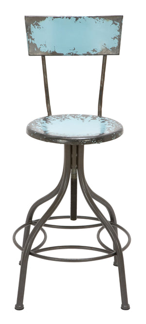 Benzara Industrial Style Metal Bar Chair With Adjustable Seat, Blue