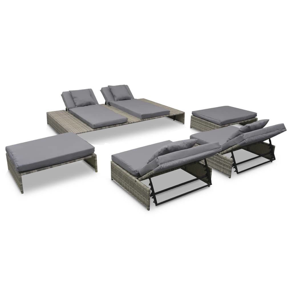 Outdoor Lounge Set 15 Pieces Poly Rattan Gray