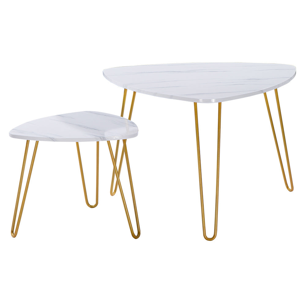 Large Nesting Triangle End Table,Set of 2 Marble Coffee Table End Side Tables Sofa Console Tables