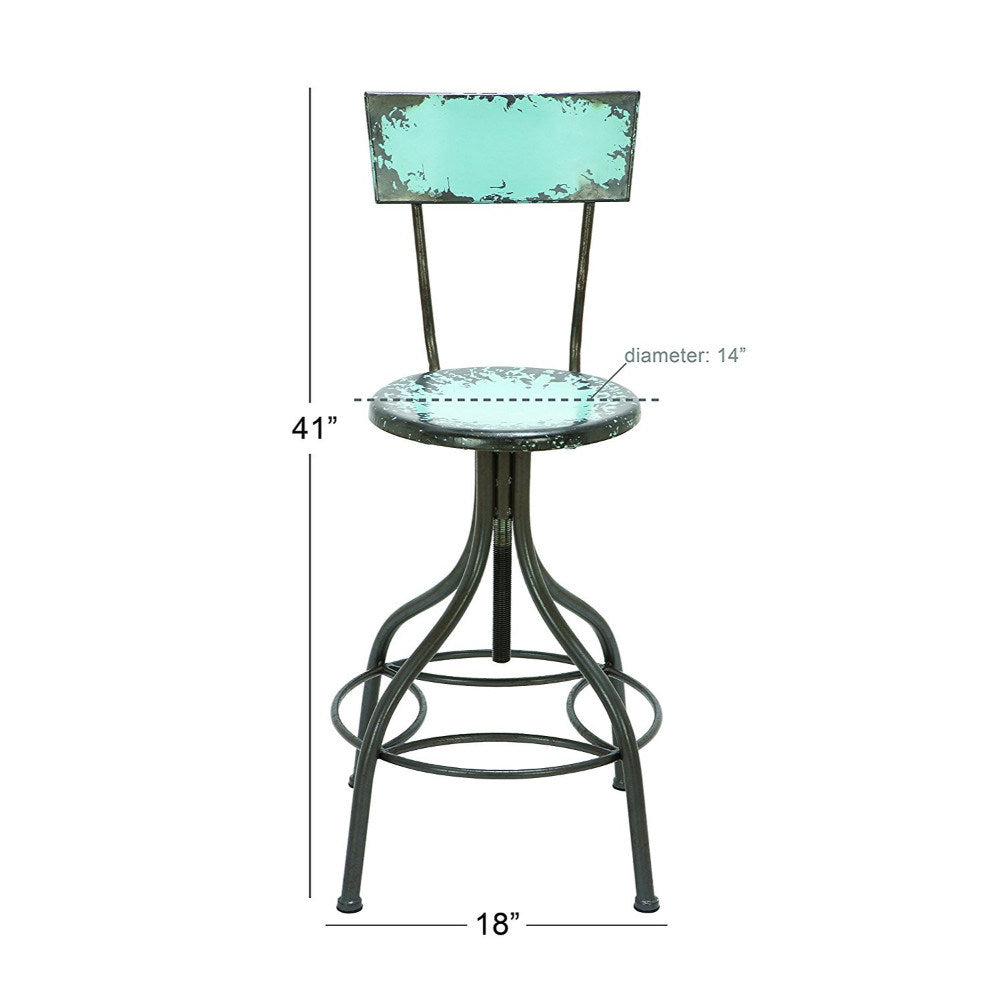 Benzara Industrial Style Metal Bar Chair With Adjustable Seat, Blue