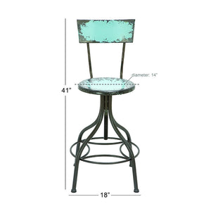Benzara Industrial Style Metal Bar Chair With Adjustable Seat, Blue