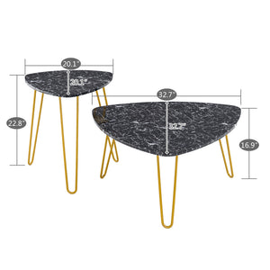 Large Nesting Triangle End Table,Set of 2 Marble Coffee Table End Side Tables Sofa Console Tables
