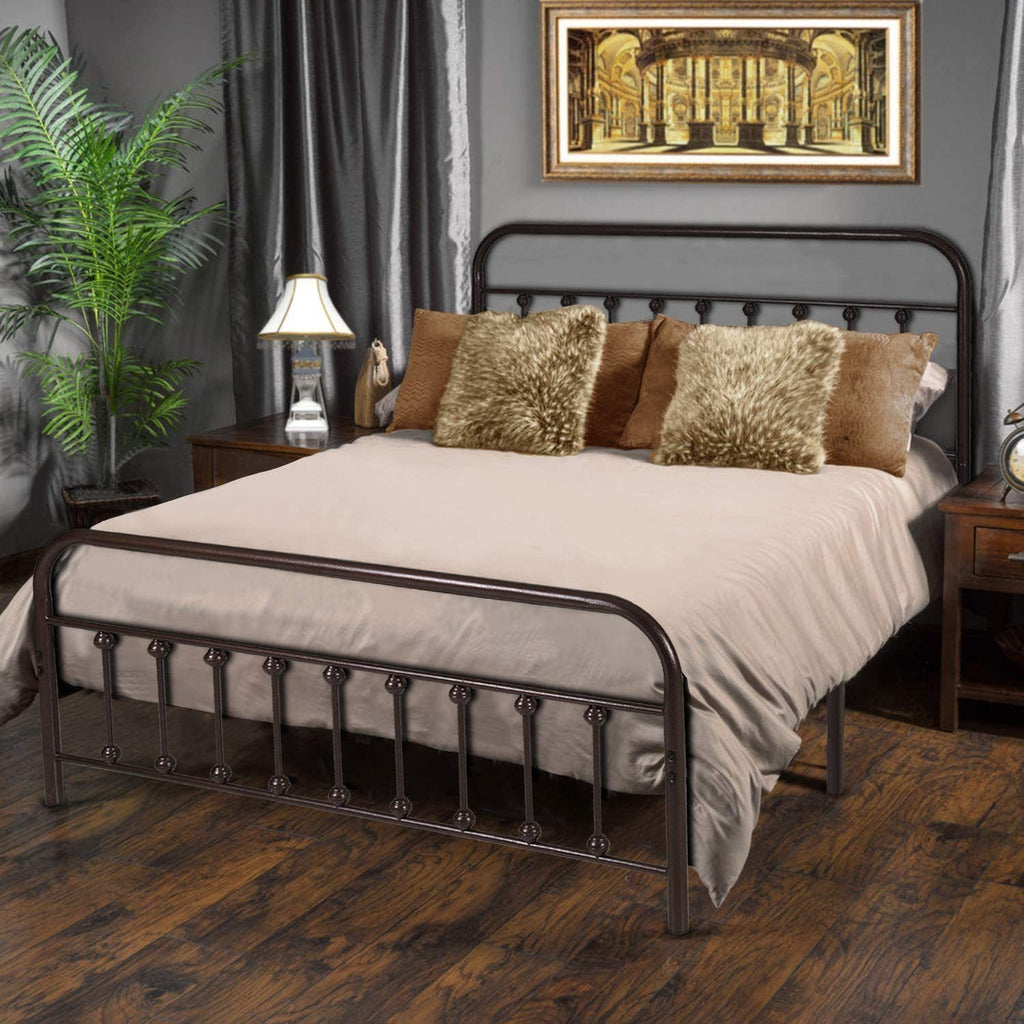 Vintage Metal Bed Frame Platform with Headboard and Footboard -Queen Size