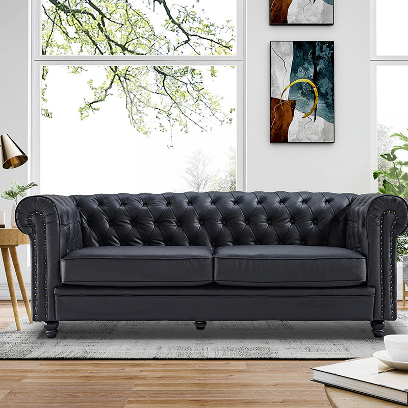 Always Chesterfield Sofa 3 Seater Artificial Leather Black Office Living Room Furniture