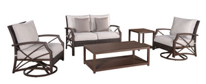 Modern Muse Alum Sofa Set 5pcs W/ Love-Seat Sofa, Side Table & Light Grey Olefin Cushion