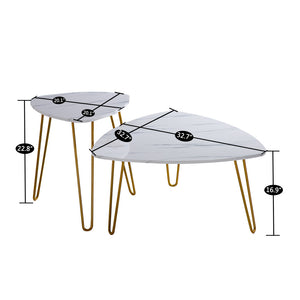 Large Nesting Triangle End Table,Set of 2 Marble Coffee Table End Side Tables Sofa Console Tables