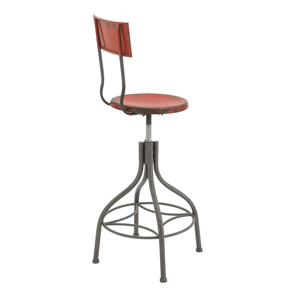 Benzara Industrial Style Metal Bar Chair With Adjustable Seat, Red
