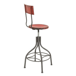 Benzara Industrial Style Metal Bar Chair With Adjustable Seat, Red