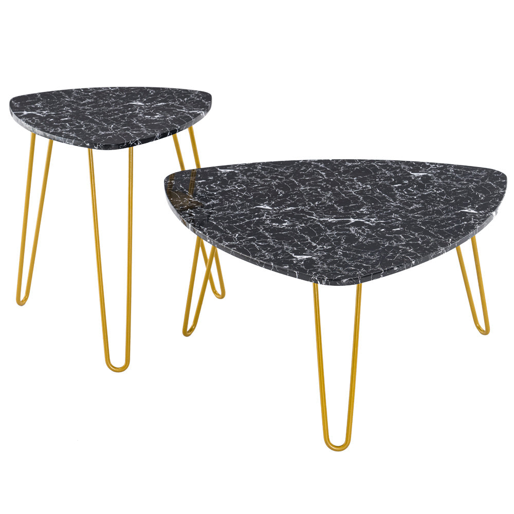 Large Nesting Triangle End Table,Set of 2 Marble Coffee Table End Side Tables Sofa Console Tables