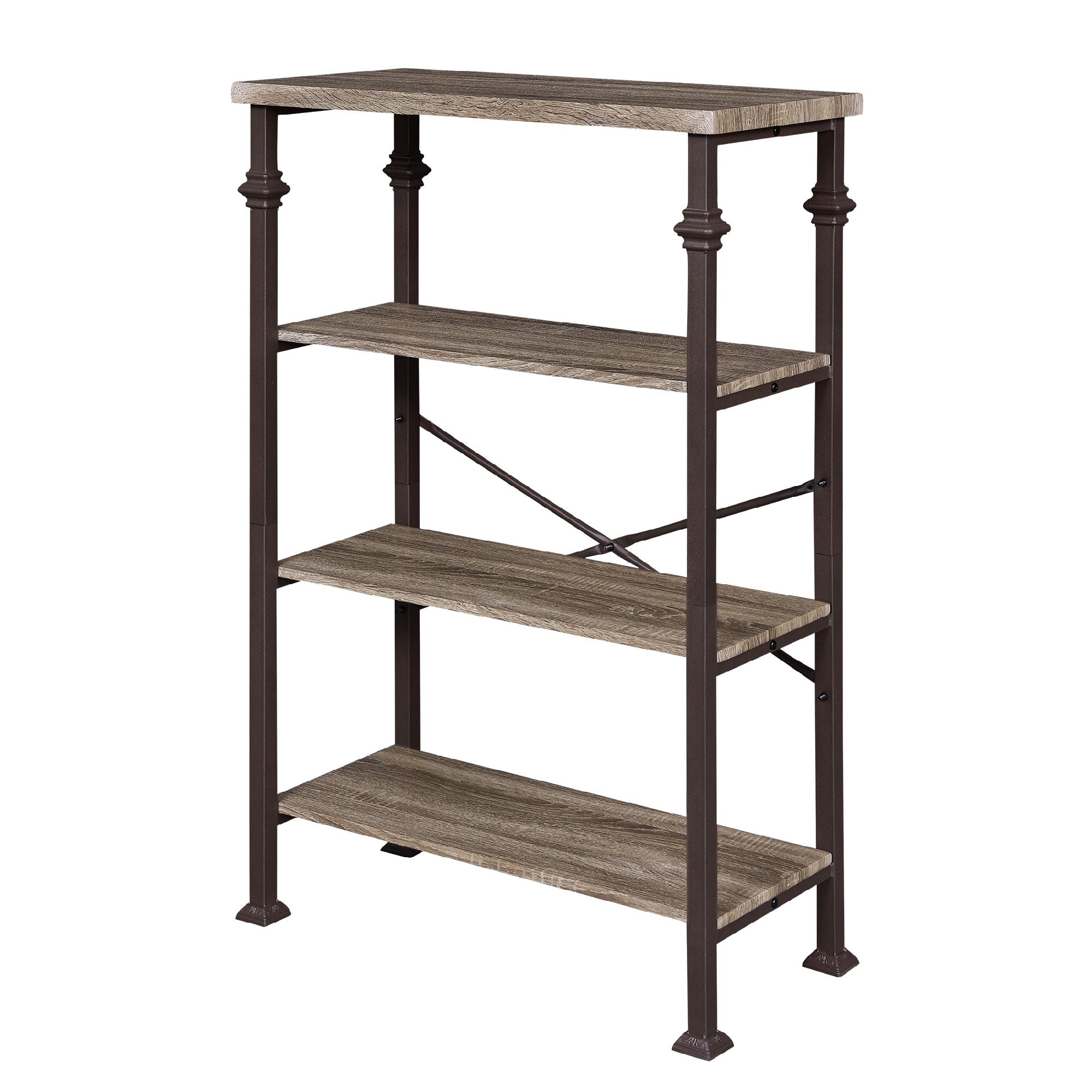 Free shipping 4-Tier Bookshelf, Rustic Industrial Style Bookcase Furniture, Free Standing Storage Shelves for Living Room Bedroom and Kitchen, Grey Oak