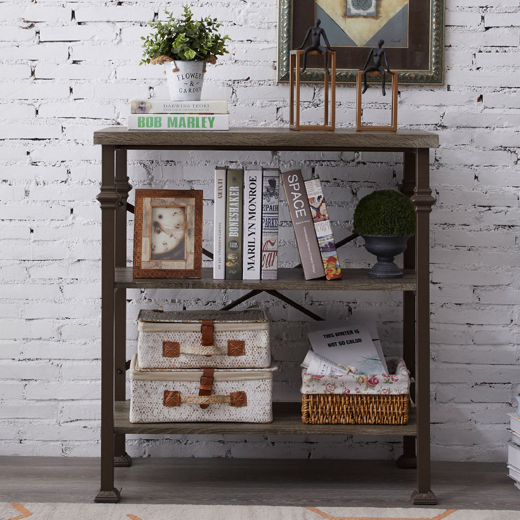 3-Tier Bookshelf, Rustic Industrial Style Bookcase Furniture,