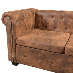 Chesterfield Corner Sofa 6-Seater Brown Faux Leather