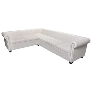 Chesterfield Corner Sofa 6-Seater White Faux Leather