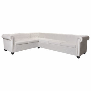 Chesterfield Corner Sofa 6-Seater White Faux Leather